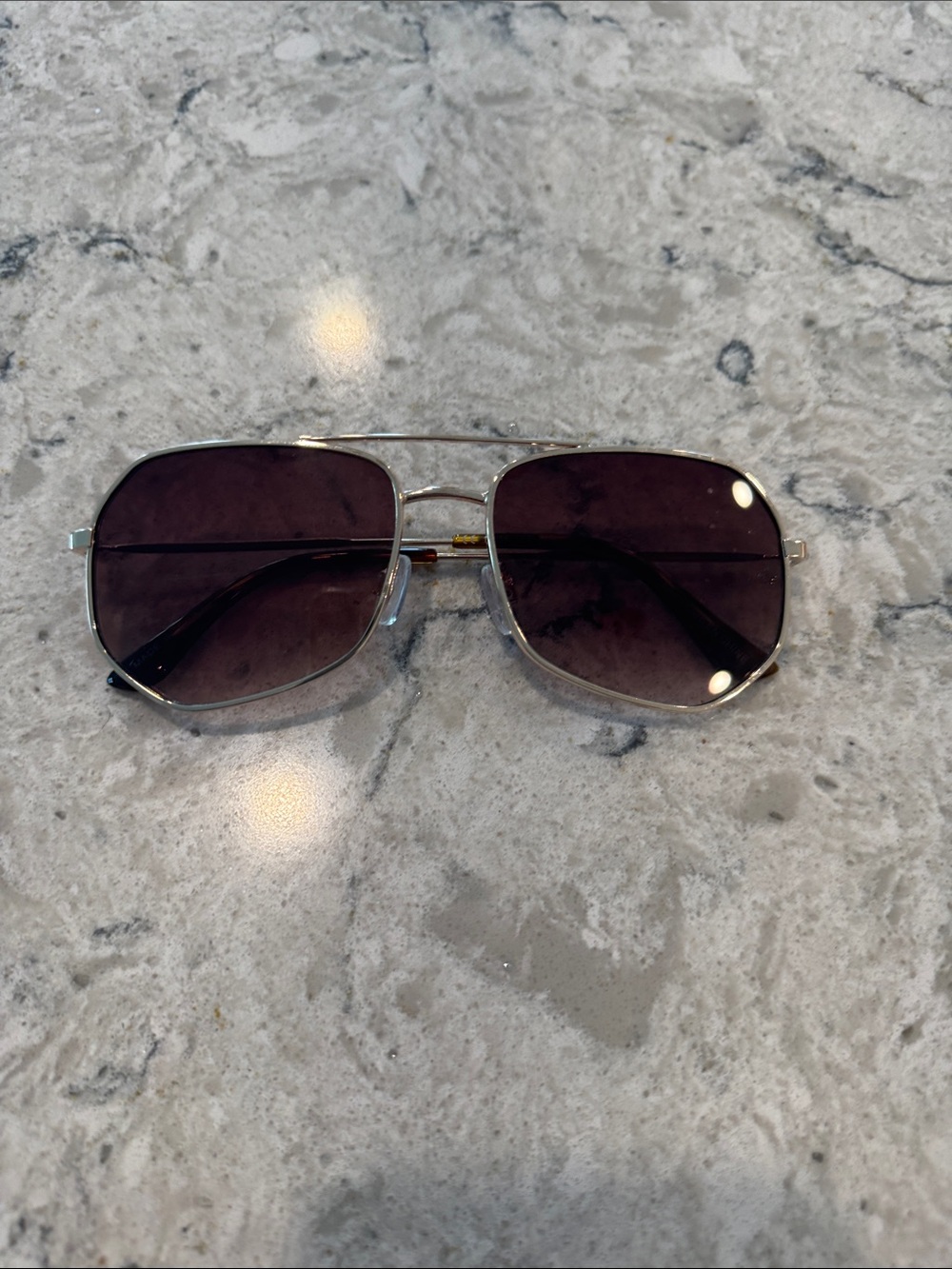 Silver Frame Sunglasses with Dark Purple Lenses